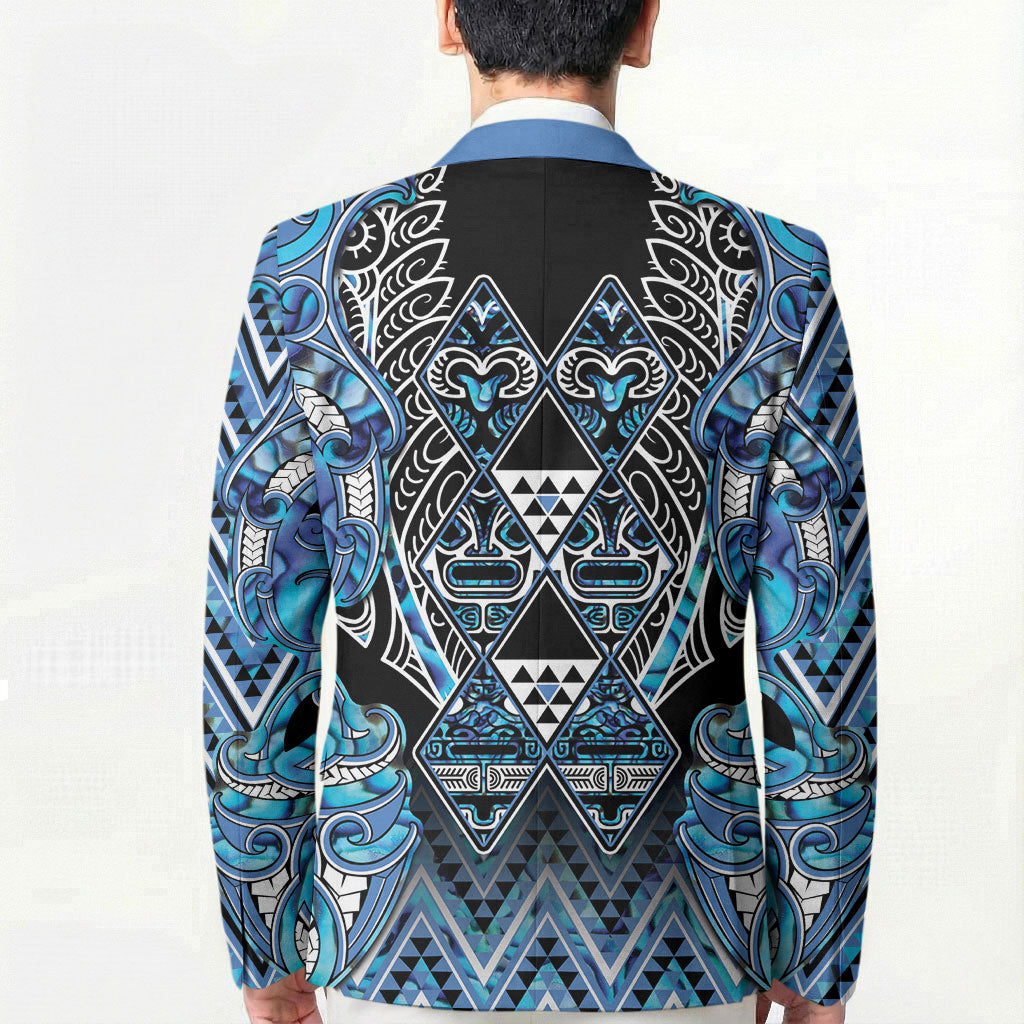 Aotearoa Ngati Porou Blazer Maori Light Blue Tribal Paua Shell Pattern