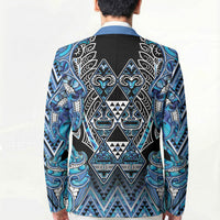 Aotearoa Ngati Porou Blazer Maori Light Blue Tribal Paua Shell Pattern