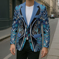 Aotearoa Ngati Porou Blazer Maori Light Blue Tribal Paua Shell Pattern