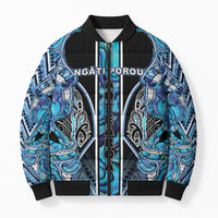 Aotearoa Ngati Porou Bomber Puffer Jacket Maori Light Blue Tribal Paua Shell Pattern