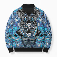 Aotearoa Ngati Porou Bomber Puffer Jacket Maori Light Blue Tribal Paua Shell Pattern
