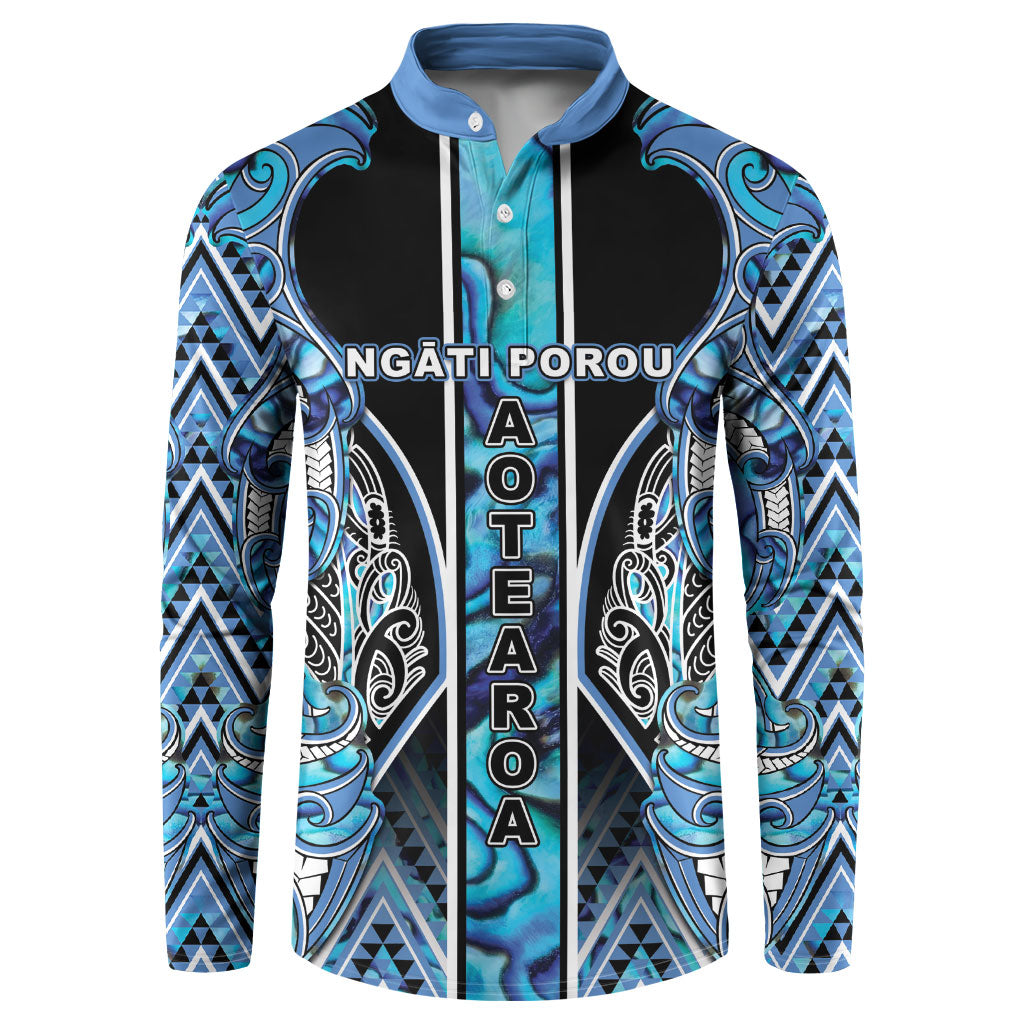 Aotearoa Ngati Porou Button Sweatshirt Maori Light Blue Tribal Paua Shell Pattern DT05 Blue - Polynesian Pride