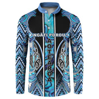 Aotearoa Ngati Porou Button Sweatshirt Maori Light Blue Tribal Paua Shell Pattern