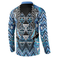 Aotearoa Ngati Porou Button Sweatshirt Maori Light Blue Tribal Paua Shell Pattern