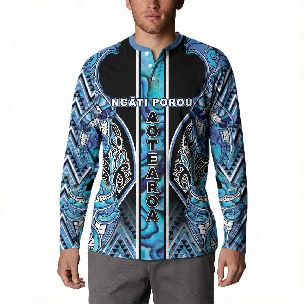 Aotearoa Ngati Porou Button Sweatshirt Maori Light Blue Tribal Paua Shell Pattern