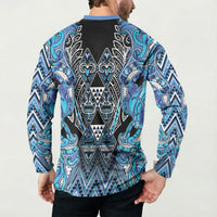 Aotearoa Ngati Porou Button Sweatshirt Maori Light Blue Tribal Paua Shell Pattern