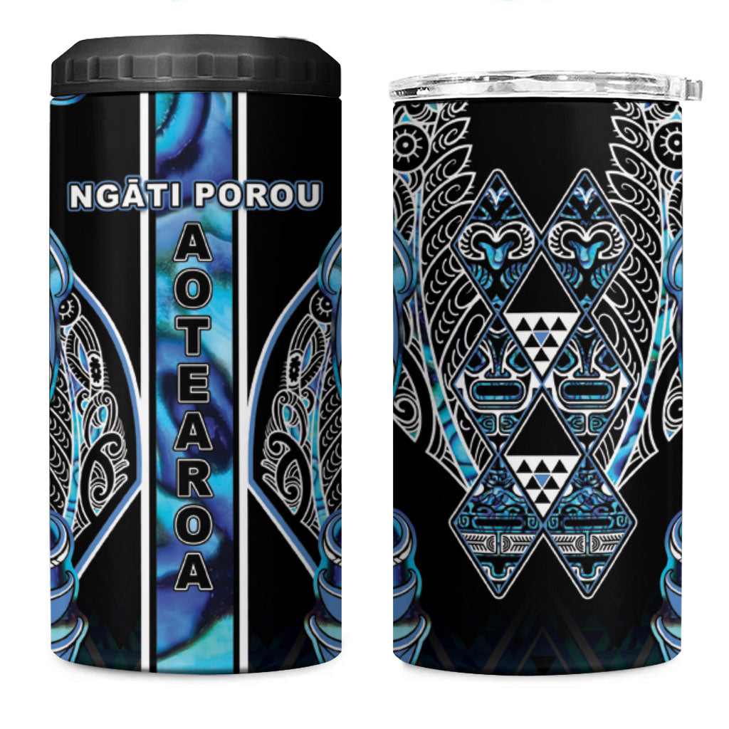 Aotearoa Ngati Porou 4 in 1 Can Cooler Tumbler Maori Light Blue Tribal Paua Shell Pattern