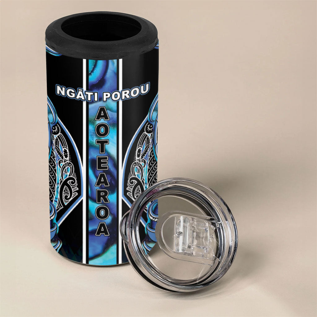 Aotearoa Ngati Porou 4 in 1 Can Cooler Tumbler Maori Light Blue Tribal Paua Shell Pattern