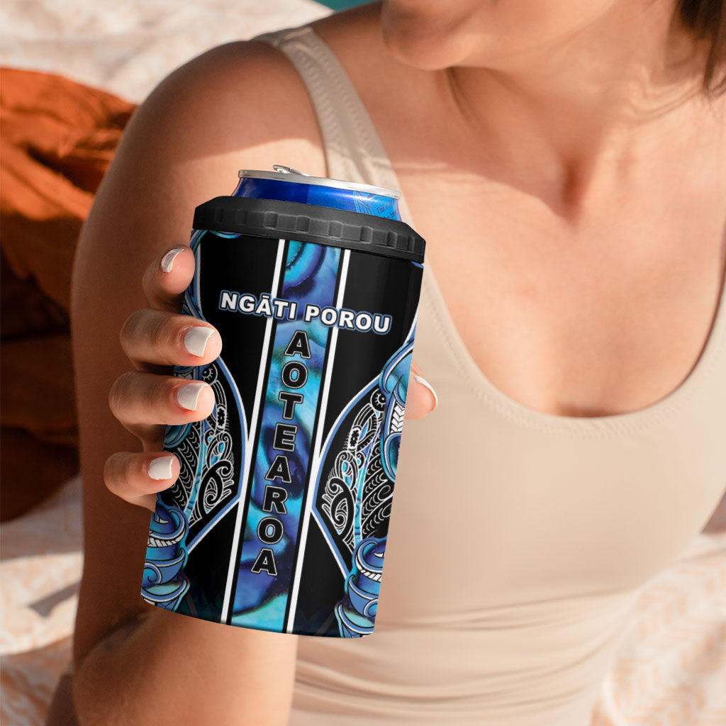 Aotearoa Ngati Porou 4 in 1 Can Cooler Tumbler Maori Light Blue Tribal Paua Shell Pattern