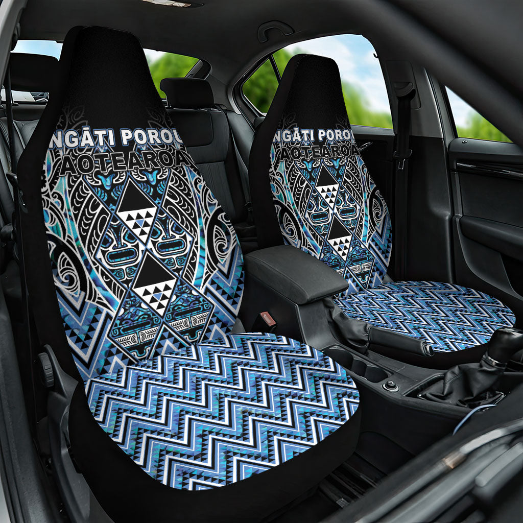 Aotearoa Ngati Porou Car Seat Cover Maori Light Blue Tribal Paua Shell Pattern DT05 One Size Blue - Polynesian Pride