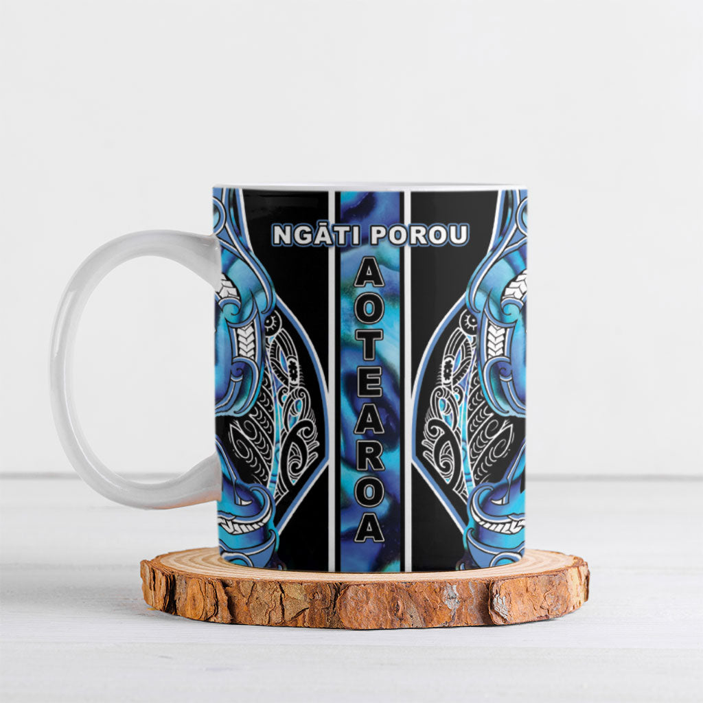 Aotearoa Ngati Porou Ceramic Mug Maori Light Blue Tribal Paua Shell Pattern DT05 Blue - Polynesian Pride