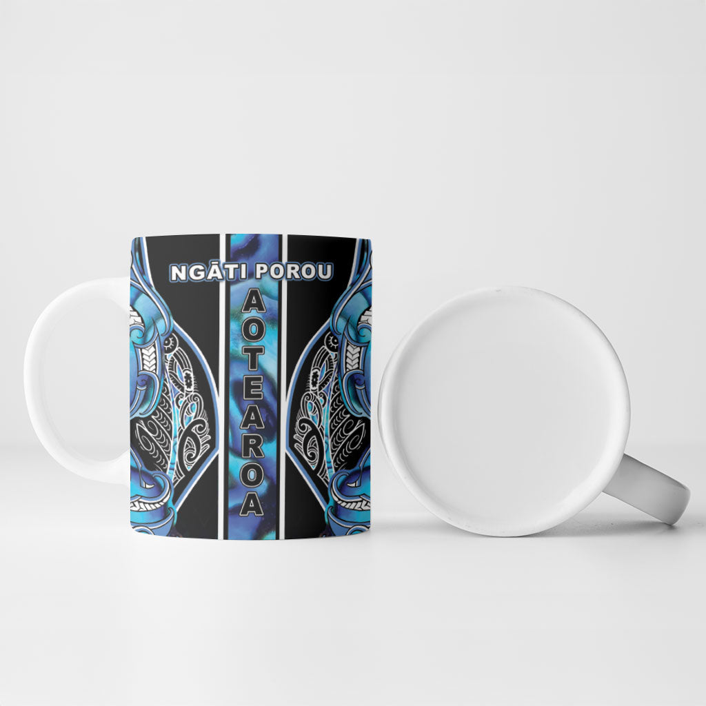 Aotearoa Ngati Porou Ceramic Mug Maori Light Blue Tribal Paua Shell Pattern