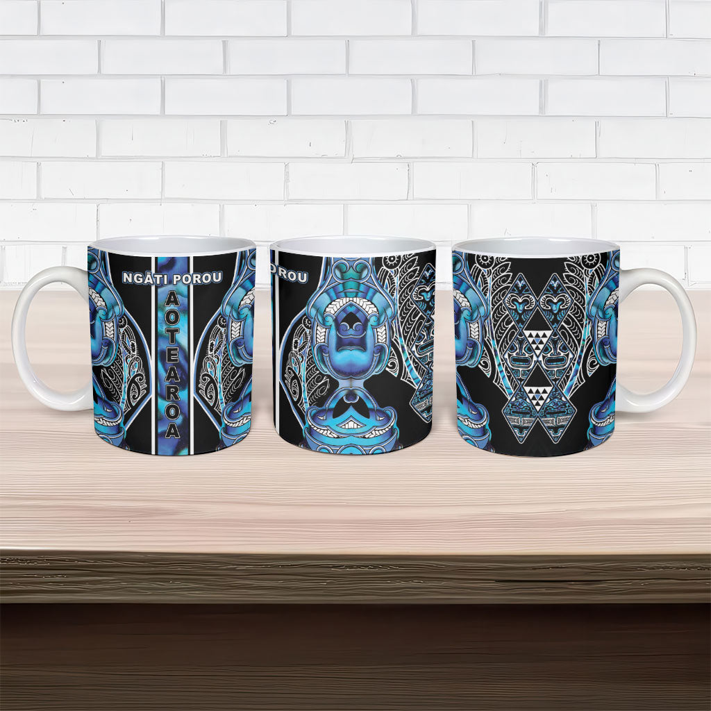 Aotearoa Ngati Porou Ceramic Mug Maori Light Blue Tribal Paua Shell Pattern