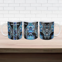 Aotearoa Ngati Porou Ceramic Mug Maori Light Blue Tribal Paua Shell Pattern