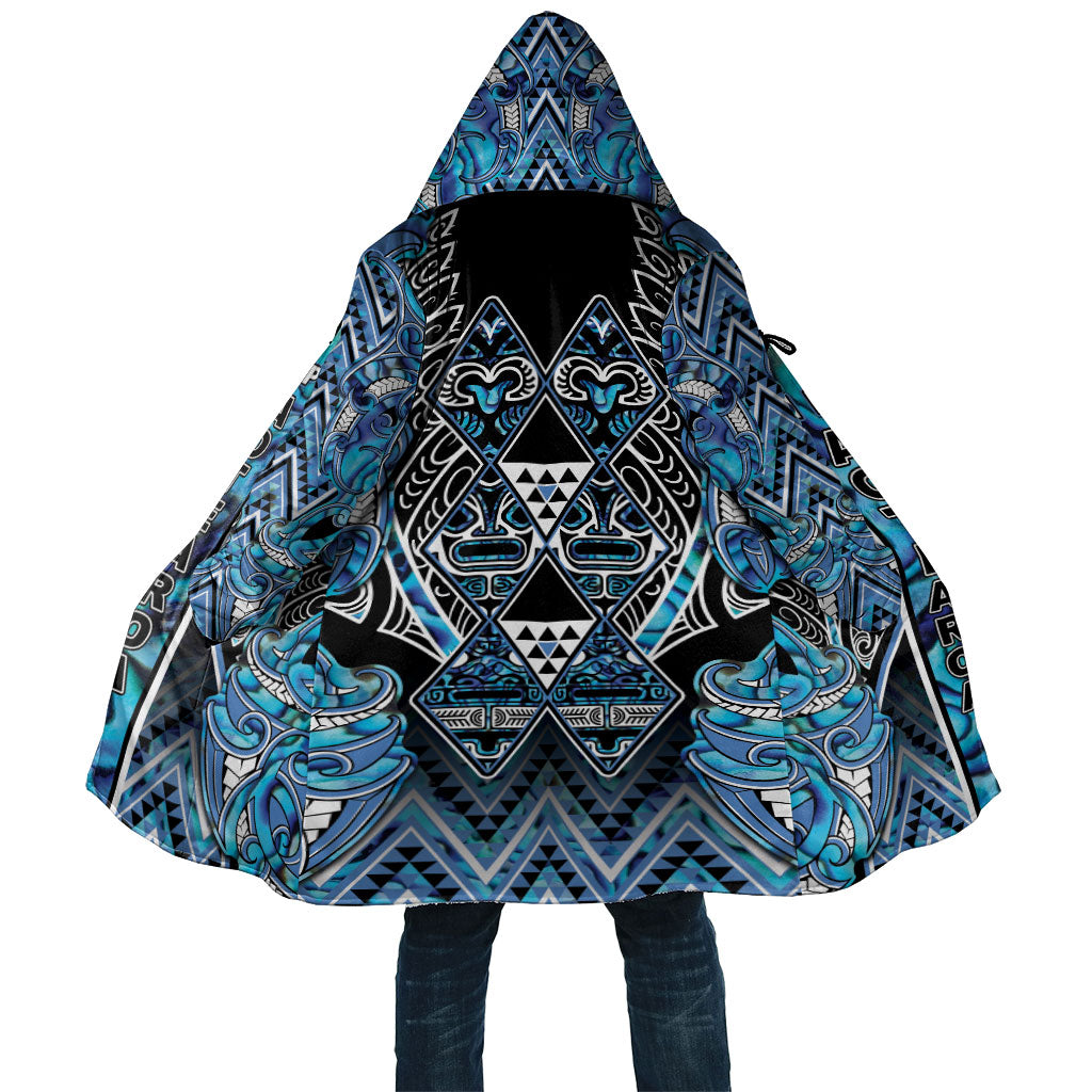 Aotearoa Ngati Porou Cloak Maori Light Blue Tribal Paua Shell Pattern