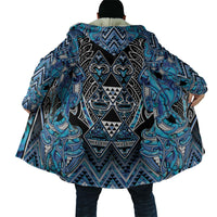 Aotearoa Ngati Porou Cloak Maori Light Blue Tribal Paua Shell Pattern