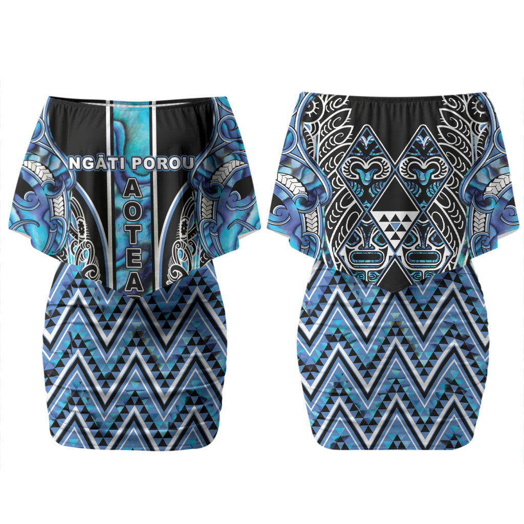 Aotearoa Ngati Porou Couples Matching Off Shoulder Short Dress and Long Sleeve Button Shirt Maori Light Blue Tribal Paua Shell Pattern