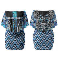 Aotearoa Ngati Porou Couples Matching Off Shoulder Short Dress and Long Sleeve Button Shirt Maori Light Blue Tribal Paua Shell Pattern