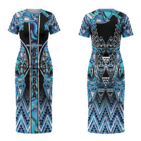 Aotearoa Ngati Porou Couples Matching Short Sleeve Bodycon Dress and Hawaiian Shirt Maori Light Blue Tribal Paua Shell Pattern