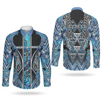 Aotearoa Ngati Porou Couples Matching Short Sleeve Bodycon Dress and Long Sleeve Button Shirt Maori Light Blue Tribal Paua Shell Pattern