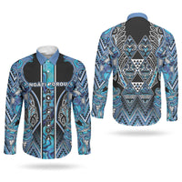 Aotearoa Ngati Porou Couples Matching Tank Maxi Dress and Long Sleeve Button Shirt Maori Light Blue Tribal Paua Shell Pattern