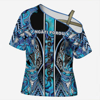 Aotearoa Ngati Porou Cross Shoulder Shirt Maori Light Blue Tribal Paua Shell Pattern