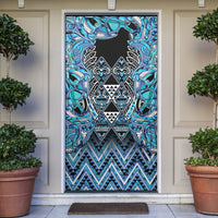 Aotearoa Ngati Porou Door Cover Maori Light Blue Tribal Paua Shell Pattern