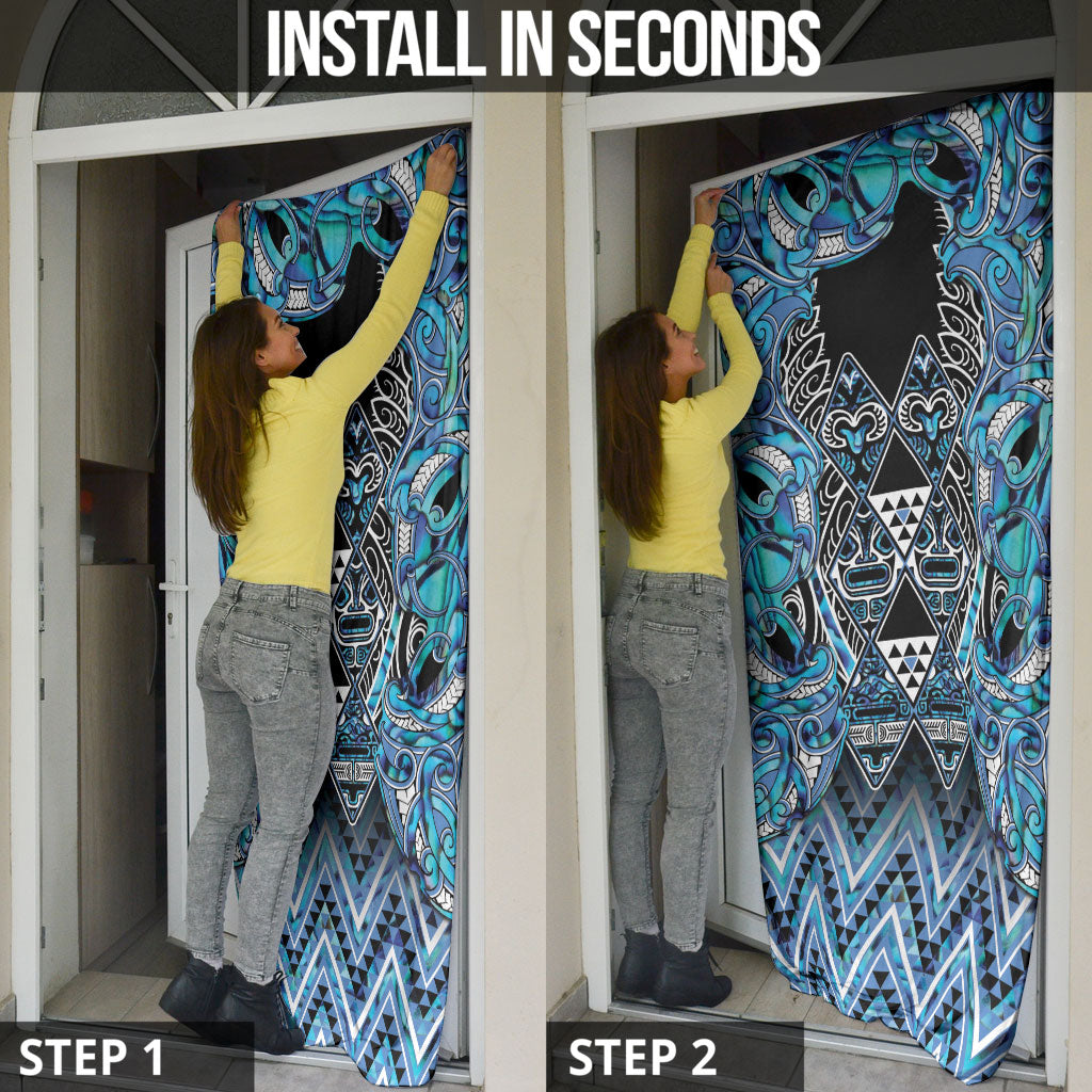 Aotearoa Ngati Porou Door Cover Maori Light Blue Tribal Paua Shell Pattern