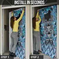 Aotearoa Ngati Porou Door Cover Maori Light Blue Tribal Paua Shell Pattern