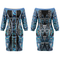 Aotearoa Ngati Porou Family Matching Off The Shoulder Long Sleeve Dress and Hawaiian Shirt Maori Light Blue Tribal Paua Shell Pattern