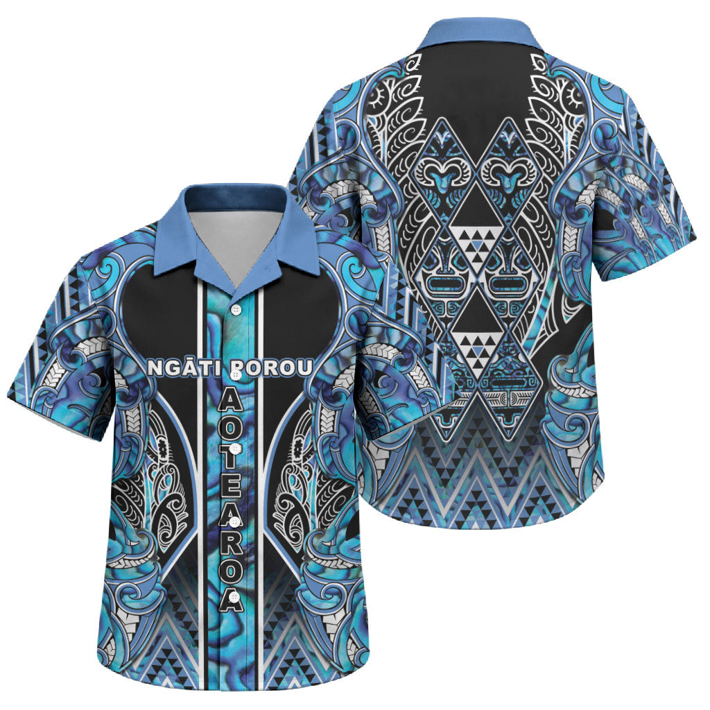 Aotearoa Ngati Porou Family Matching Off Shoulder Maxi Dress and Hawaiian Shirt Maori Light Blue Tribal Paua Shell Pattern