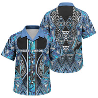 Aotearoa Ngati Porou Family Matching Short Sleeve Bodycon Dress and Hawaiian Shirt Maori Light Blue Tribal Paua Shell Pattern
