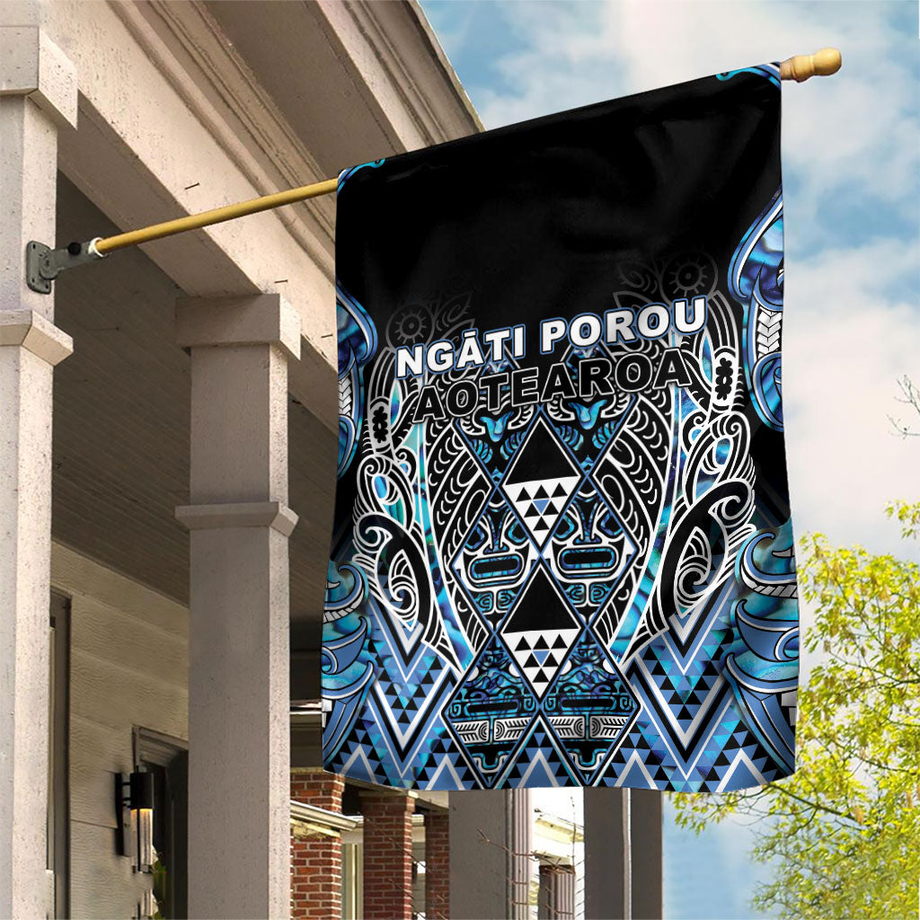 Aotearoa Ngati Porou Garden Flag Maori Light Blue Tribal Paua Shell Pattern DT05 House Flag Blue - Polynesian Pride