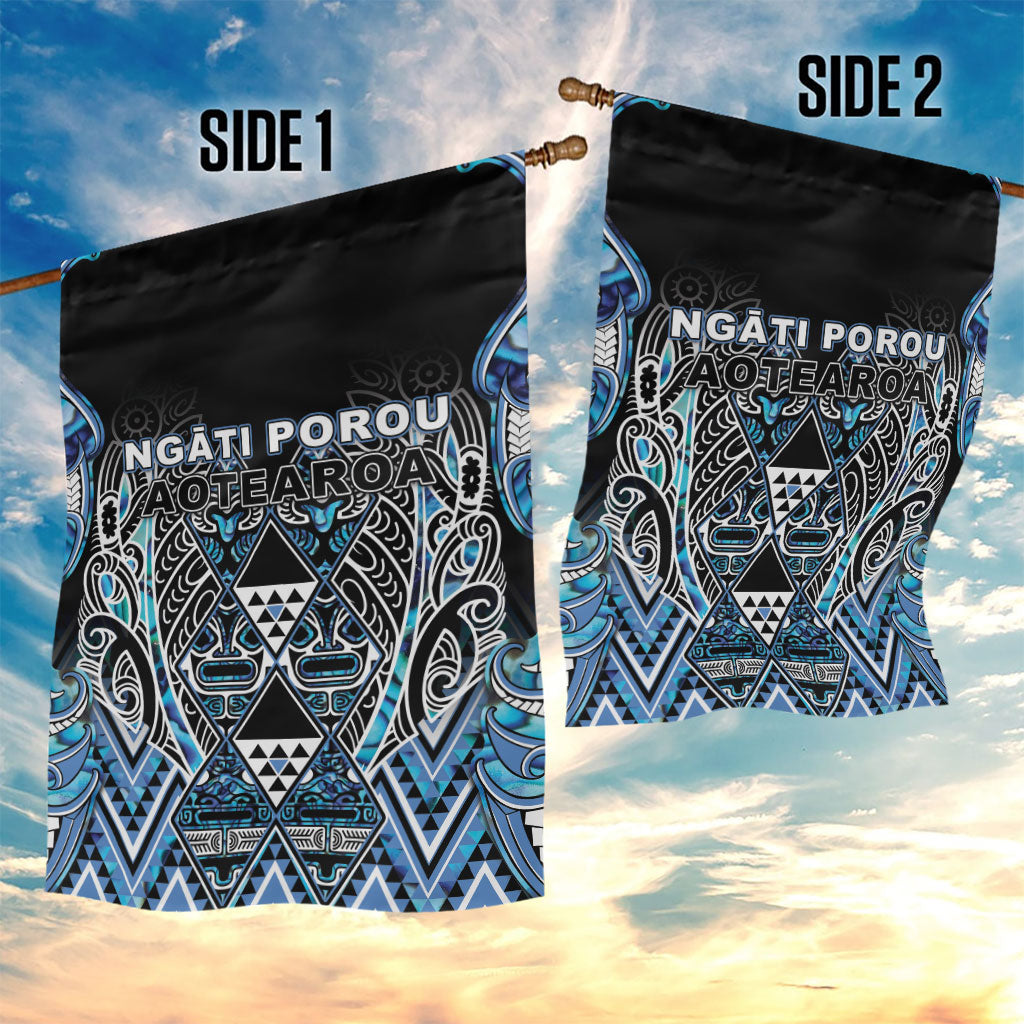 Aotearoa Ngati Porou Garden Flag Maori Light Blue Tribal Paua Shell Pattern