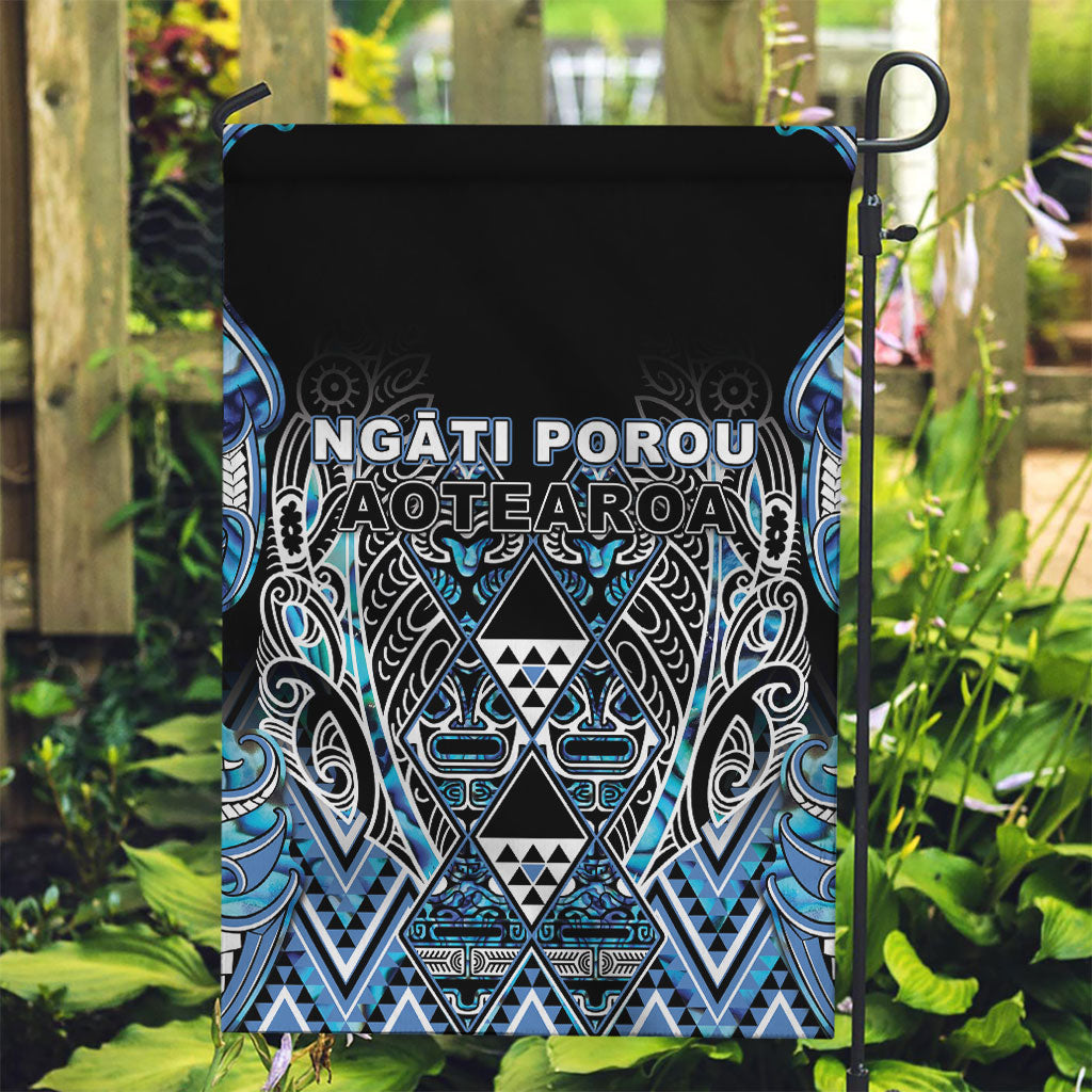 Aotearoa Ngati Porou Garden Flag Maori Light Blue Tribal Paua Shell Pattern