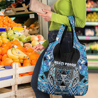 Aotearoa Ngati Porou Grocery Bag Maori Light Blue Tribal Paua Shell Pattern