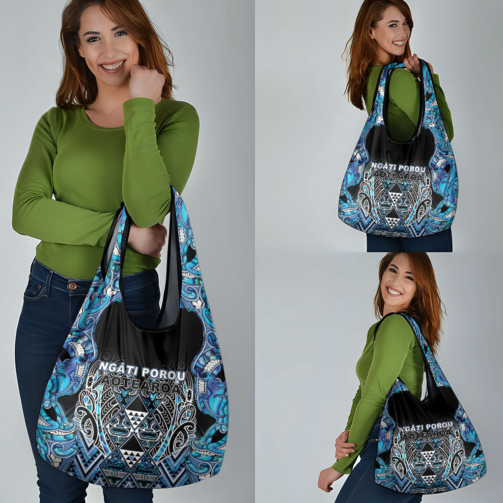 Aotearoa Ngati Porou Grocery Bag Maori Light Blue Tribal Paua Shell Pattern