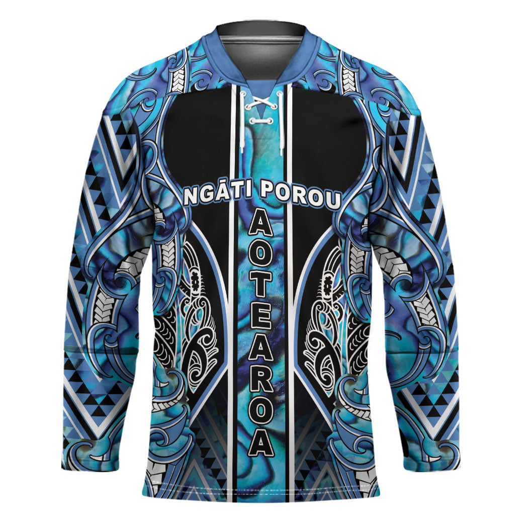Aotearoa Ngati Porou Hockey Jersey Maori Light Blue Tribal Paua Shell Pattern