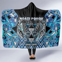 Aotearoa Ngati Porou Hooded Blanket Maori Light Blue Tribal Paua Shell Pattern