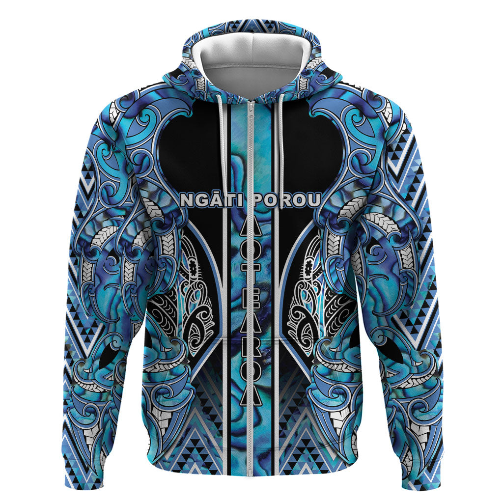 Aotearoa Ngati Porou Hoodie Maori Light Blue Tribal Paua Shell Pattern