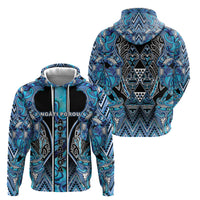 Aotearoa Ngati Porou Hoodie Maori Light Blue Tribal Paua Shell Pattern