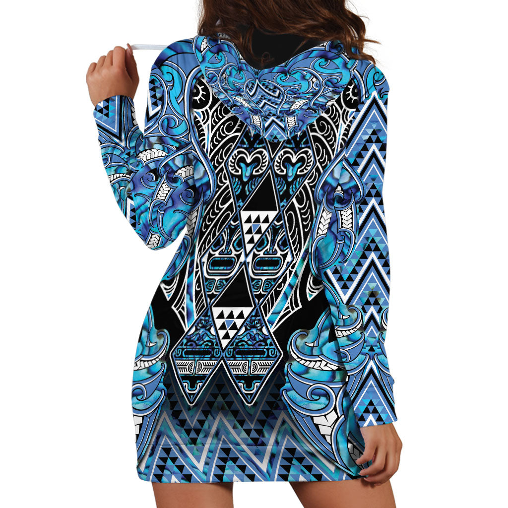 Aotearoa Ngati Porou Hoodie Dress Maori Light Blue Tribal Paua Shell Pattern