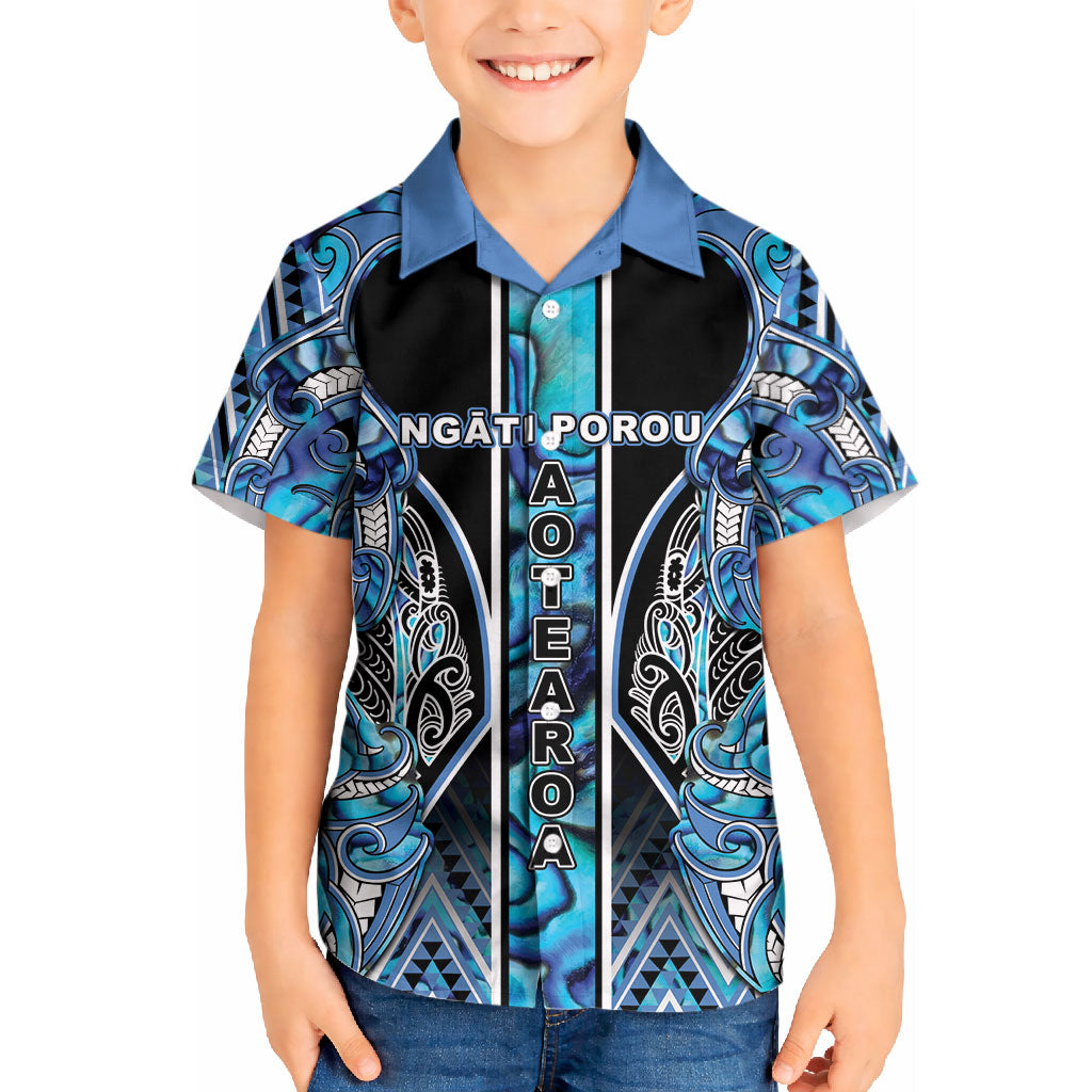Aotearoa Ngati Porou Kid Hawaiian Shirt Maori Light Blue Tribal Paua Shell Pattern