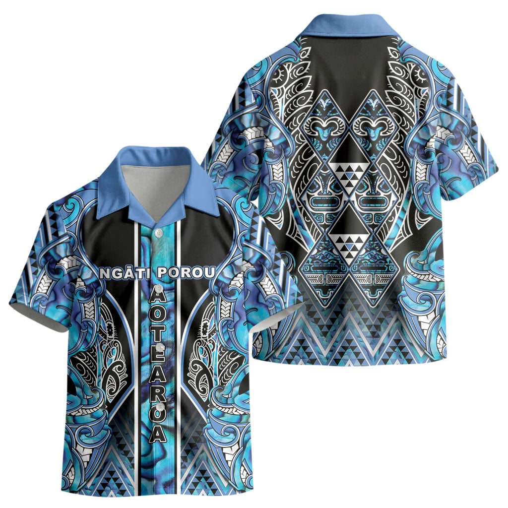 Aotearoa Ngati Porou Kid Hawaiian Shirt Maori Light Blue Tribal Paua Shell Pattern