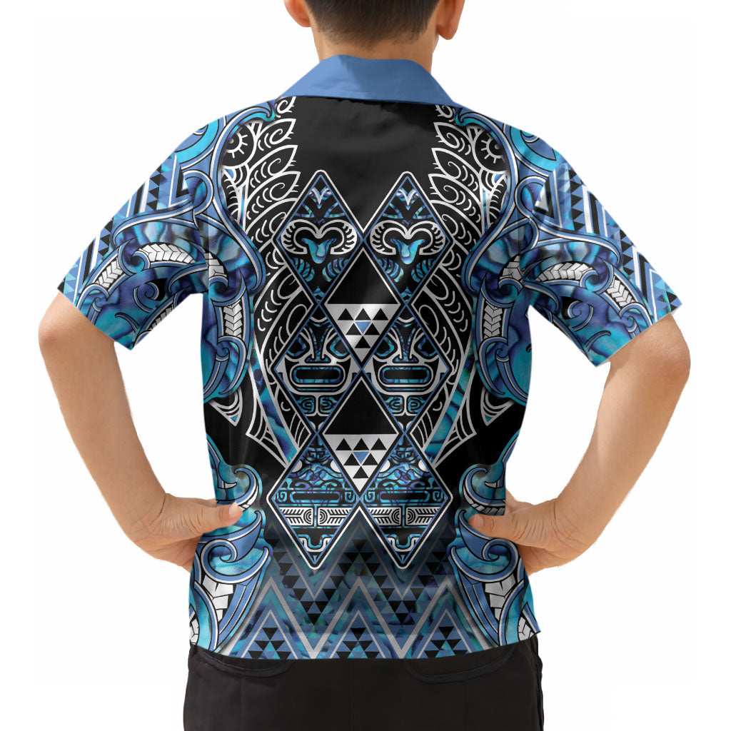 Aotearoa Ngati Porou Kid Hawaiian Shirt Maori Light Blue Tribal Paua Shell Pattern