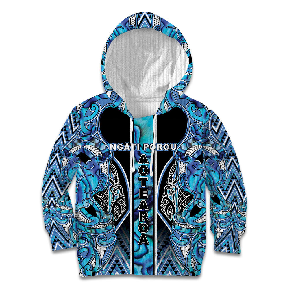 Aotearoa Ngati Porou Kid Hoodie Maori Light Blue Tribal Paua Shell Pattern DT05 Hoodie Blue - Polynesian Pride