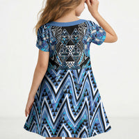 Aotearoa Ngati Porou Kid Short Sleeve Dress Maori Light Blue Tribal Paua Shell Pattern
