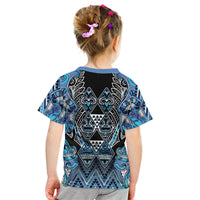 Aotearoa Ngati Porou Kid T Shirt Maori Light Blue Tribal Paua Shell Pattern