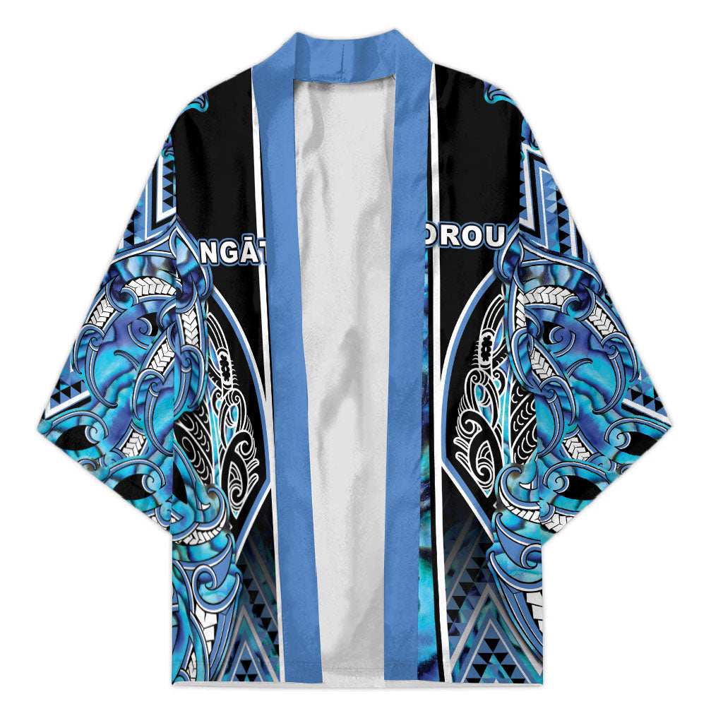 Aotearoa Ngati Porou Kimono Maori Light Blue Tribal Paua Shell Pattern DT05 Unisex Blue - Polynesian Pride