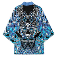 Aotearoa Ngati Porou Kimono Maori Light Blue Tribal Paua Shell Pattern